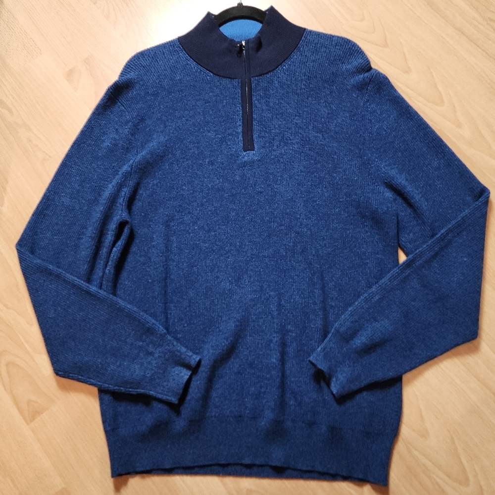 Zachery Prell Wool Silk Blue Quarter Zip Pullover Sweater Men's Size Large